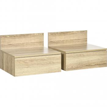 Pack 2 mesitas de noche HOMCOM flotantes con cajón natural 30,5x43x36,5 cm