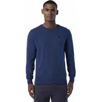 North Sails Blue Fabric Shirt - XL, North Sails Round-neck Knitwear, male, Blue, Size: XL Embroidered Crew Neck Sweater made of Fibers