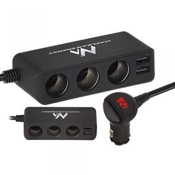 Maclean MCE117 Car Cigarette Lighter Splitter with 3 Sockets, 4 USB Ports (4.8A, Max 120W), Black