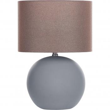 Lámpara de mesa de cerámica gris Areoso con pantalla de tambor de lino y base redonda