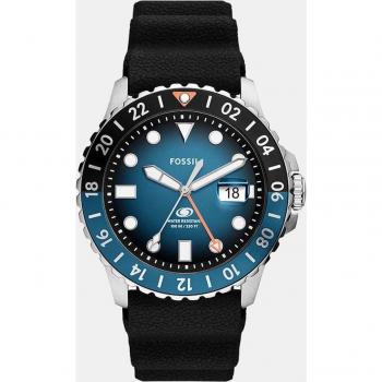 Fossil Blue GMT Men's Watch FS6049 with Black and Blue Silicone Strap, Quartz Movement, 100M Water Resistance