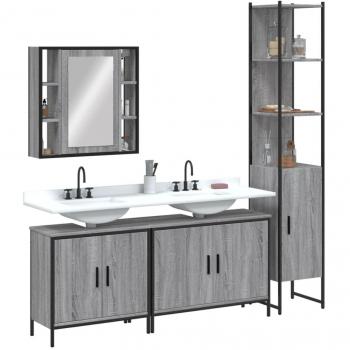 Set de armario de baño 4 piezas madera contrachapada gris sonoma