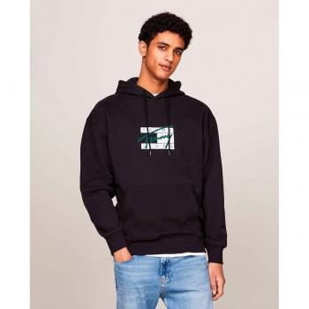 Tommy Jeans Men's Black Relaxed Graffiti Hoodie with Printed Logo