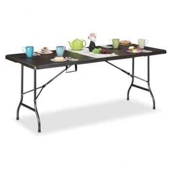 Mesa de Jardín Plegable 72x180x74 cm, Plástico y Acero Resistente para 8 Personas, Color Marrón - Relaxdays