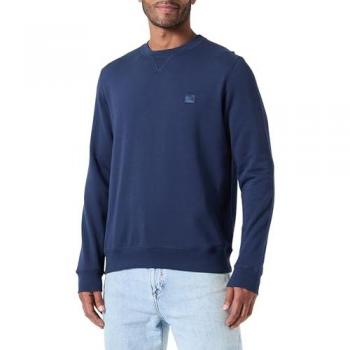 BOSS Orange Men's Crew Neck Sweatshirt with Logo Patch - Open Blue 464