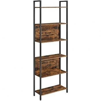 Estantería Industrial de Acero con 6 Estantes en Marrón Rústico y Negro - Ideal para Salón, Pasillo y Oficina