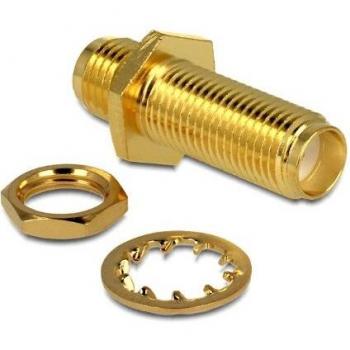 Adaptador SMA hembra a SMA hembra, conexión oro, 22.5 mm, montaje en panel