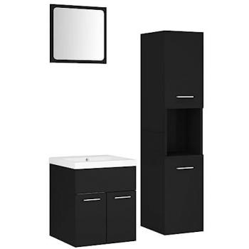 Conjunto de Muebles de Baño en Madera de Ingeniería Negro con Espejo, Lavabo Empotrado y Armario