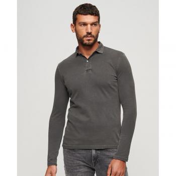 Superdry Men's Long Sleeve Jersey Polo - Studios Collection, Washed Black, Available in Multiple Sizes