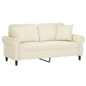 Sofá de 2 Plazas con Cojines en Terciopelo Color Crema, 140 cm