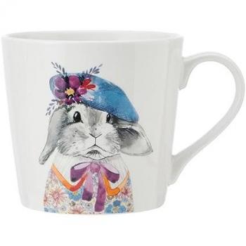Taza de Porcelana Fina MIKASA Tipperleyhill con Estampado de Conejo y Detalles en Oro - 380 Ml, Ideal para Té y Café, Presentación en Caja de Regalo