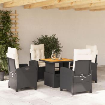 5-Piece Black Poly Rattan Garden Dining Set with Cushions