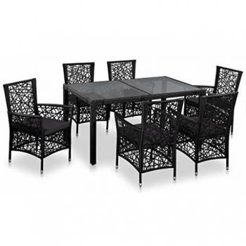 7-Piece Black Poly Rattan Outdoor Dining Set