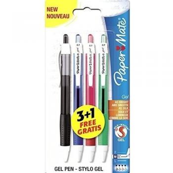 4 x Papermate Silk-Writer GEL Ballpoint Pens Black, Blue, Red, Green NEW