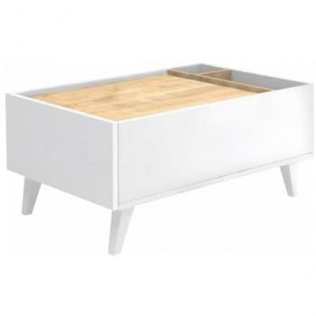 Mesa de centro ISALIA con 1 cajón y 2 estantes - Natural y Blanco
