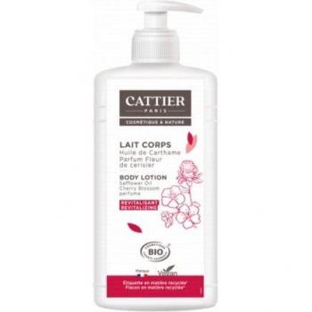 Cattier Leche Corporal Revitalizante Bio 500ml - Crema corporal unisex, contiene aceite de cártamo y fragancia de flor de cerezo, formato de 500 ml