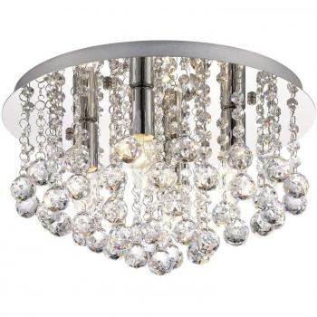 Plafón de diseño Acton Cromo Pulido 4 bombillas 22cm, techo a ras de techo, 4 luces E14, diámetro de 380 mm, acabado en cromo pulido con esfera de cristal