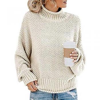 Jersey Punto Cuello Alto Mujer Oversize Sueter Mujer Suéter Jerséis Trenzas Jerseys Grueso Mujeres Sueteres Jerseis Invierno Largo Suéteres Señora Pullover Sweater Holgado Tallas Grandes Albaricoque L