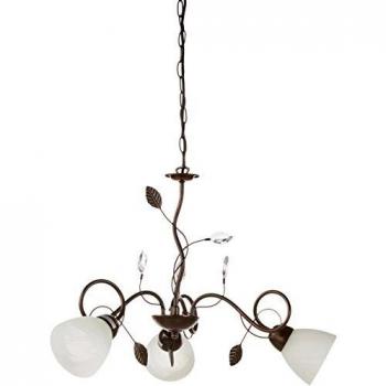 Lámpara Colgante Traditio 3 Luces E14 con Detalle de Hojas y Copas de Vidrio Blanco Ø70 cm