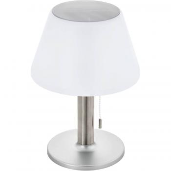 EGLO Z_Solar LED Outdoor Table Lamp - White Plastic Drum Shade, Silver Finish, 7.87 in. W x 11.4 in. H