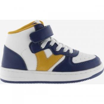 Zapatillas abotinadas de efecto piel tricolor para niño con cordón elástico y tira adherente