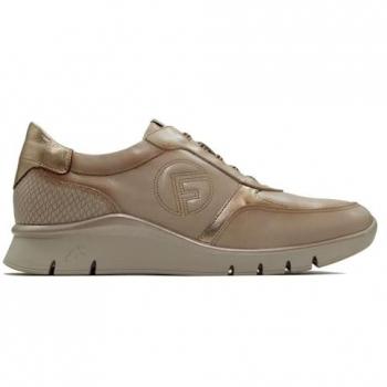 Zapatillas Deportivas Fluchos Unión F2074 para Mujer, Color Beige, Talla 40, de Piel con Cordón Elástico y Plantilla Extraíble