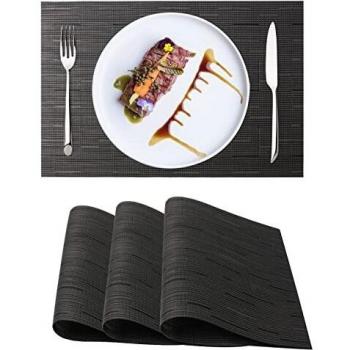 Amazon Brand - Umi Juego de 4 Manteles Individuales, PVC Resistentes al Calor, Tejido fácil de Limpiar, Ideales para la Mesa del Comedor y la Cocina - Gris Oscuro
