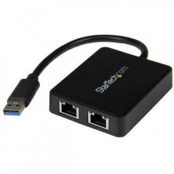 StarTech.com Adaptador USB 3.0 a Doble Puerto Gigabit Ethernet con Hub USB - Tarjeta de Red Externa NIC - 2x RJ45