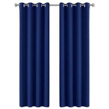 PONY DANCE Cortinas Opacas Azules - Térmicas Aislantes Frío Calor para Salón Moderno, 2 Paneles, 140 x 245 cm, Azul