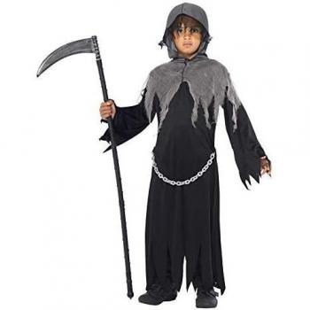 Smiffys-35987L Halloween Disfraz de La Muerte, con Capa y Capucha, Color Negro, L-Edad 10-12 años