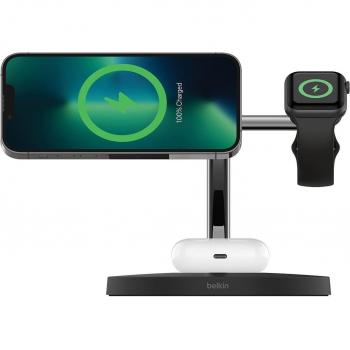 Belkin Boost Charge Pro 3-en-1 con MagSafe - Estación de carga inalámbrica de 15W para iPhone, Apple Watch y AirPods, Negro