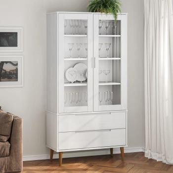 Escaparate Vitrina MOLDE Blanco 90x35x175 cm Madera maciza de pino