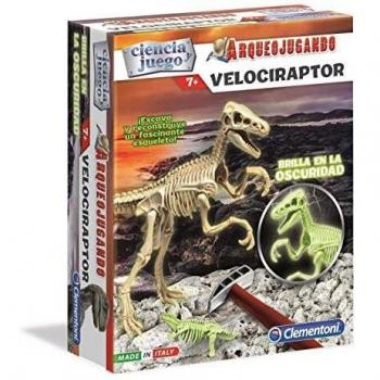 Clementoni - Arqueojugando Velociraptor fosforescente - juego científico para excavar y montar dinosaurios a partirde 7 años