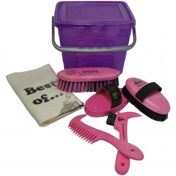 Haas Set de limpieza para cuidado de caballos, set infantil, color lila y rosa