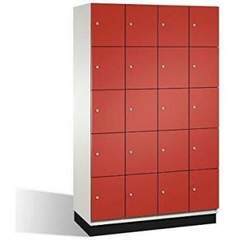 Armario de Compartimentos Bajo Llave C+P Cambio, 4 Abteil, Acero Blanco y Rojo, 1200 mm de Ancho, 20 Compartimentos