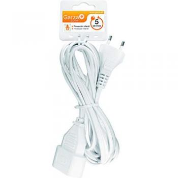 Cable alargador doméstico 2G sin toma de tierra hasta 10 amperios (2300W) de color Blanco y cable de 5 metros, 1 ud