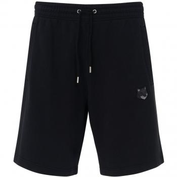 Maison Kitsuné Black Cotton Casual Shorts for Men, Size S, with Elasticated Drawstring Waistband