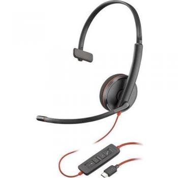 POLY Blackwire 3210 Monaural USB-C Headset +USB-C/A Adapter, Headset, Wired connectivity technology, Recommended for Office/Call center use, Weight: 64 g, Colour: Black