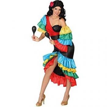 Disfraz de Rumbera Multicolor para mujer Atosa - Incluye vestido de colores vibrantes, diseño con flecos, detalles brillantes y accesorios como cinturón y diadema