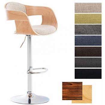Taburete de Bar Kingston Tapizado en Tela Natural/Crema, Regulable en Altura y Giratorio 360° con Estructura de Metal