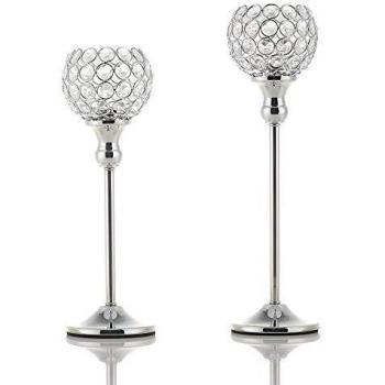 VINCIGANT Candelabros de Crystal Portavelas Bowl Plata para Comedor Mesa de Centro Centro de Mesa Boda Decoración navideña Juego de 2