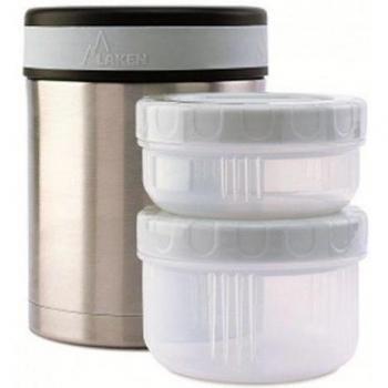 Laken Termo Para Comida de Acero Inoxidable 1L y Funda Textil Gris Incluye 2 Contenedores Interiores