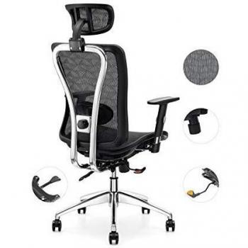 Cedric - Silla de Oficina ergonómica de Malla, Respaldo Alto con Soporte Lumbar Ajustable, reposabrazos de Poliuretano y reposacabezas y Asiento de Malla