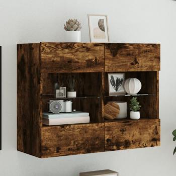 Mueble TV de pared con luces LED 78,5x30x60,5 cm en roble ahumado - vidaXL