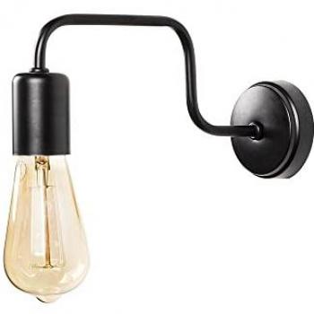 Aplique de pared metálico negro WELLHOME 4x28x11 cm con casquillo E27 Max 40 W