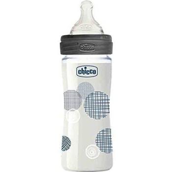 Chicco WellBeing Biberón de Vidrio con Tetina de Silicona Flujo Lento 0M+ 240ml
