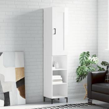 Aparador alto de madera contrachapada blanco brillo 34,5x34x180 cm
