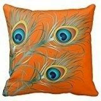 Pretty Peacock Feather on Orange Throw Pillow Decorative Pillowcase Throw Pillow Cushion Cover Flower Pattern Design Cushion Cover Pillow Case Collection