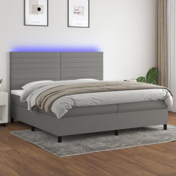 Colchón de cama suave con tela LED gris oscuro 200x200cm y cama box spring, incluye colchón y luces LED, color gris claro