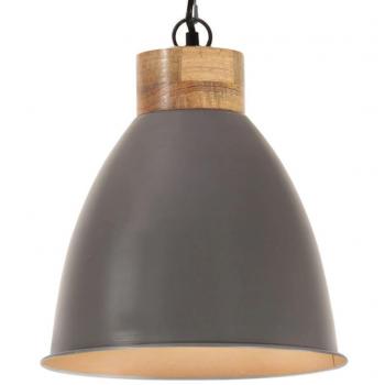 Lámpara Colgante Estilo Industrial de Hierro y Madera E27, 35cm, Color Gris
